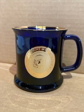 Cobalt Blue Ceramic Mug with Gold Emblem